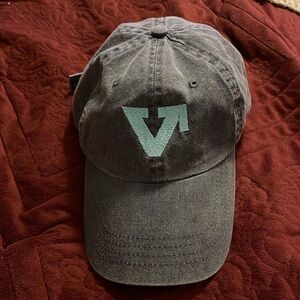 Port & Company V in blue‎ on Gray Baseball Cap buckle adjustable back strap.